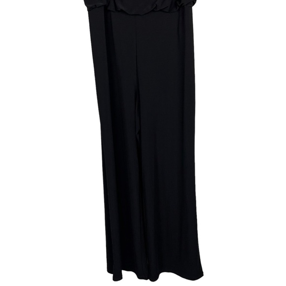 ADRIANNA PAPELL RUFFLE ONE SHOULDER BLOUSON WIDE LEG BLACK JERSEY JUMPSUIT - Picture 6 of 16